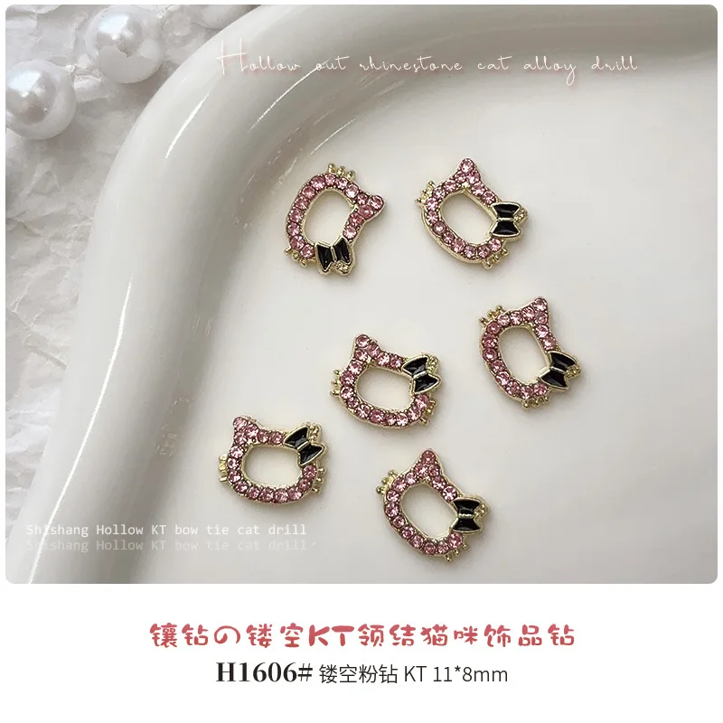 Paso Sico Kawaii Cat Manicure Supplies Hollow Full Shiny Diamond 3D Nail Art Charms for Manicure Accessories