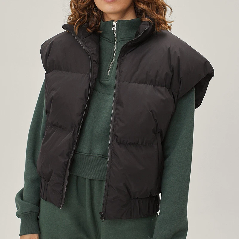 Wholesale Custom Padded Sleeveless High Neck Winter Bubble thick crop down coats womans puff vest