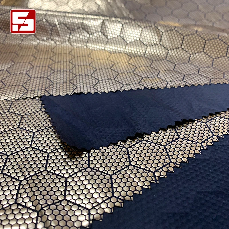 Lining coat fabric 100% nylon 380T taffeta fabric honeycomb gold stamping fabric for garments