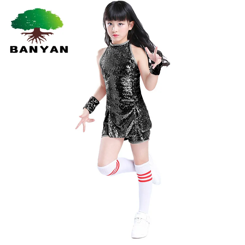 Kids Western Sequin Stage Show PailletteJazz Hip Hop Dance Costumes