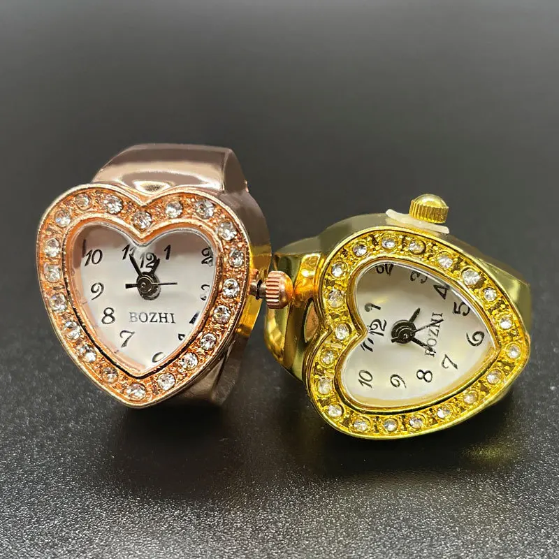 Finger Watches Rings Mini Rings Watch Rhinestone Stainless Steel Elastic Quartz Heart Shape Vintage Couple Jewelry Gift Ylm8646