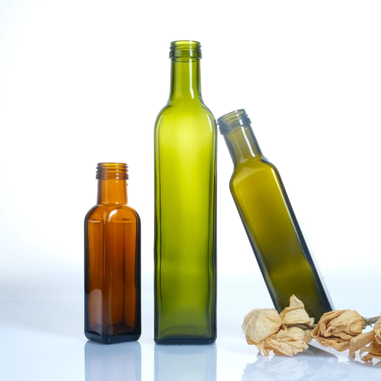 Empty Round Glass Cooking Oil Bottle 500ml Dorica Antique Green Amber Vinegar Olive Oil Glass Bottles With Cap