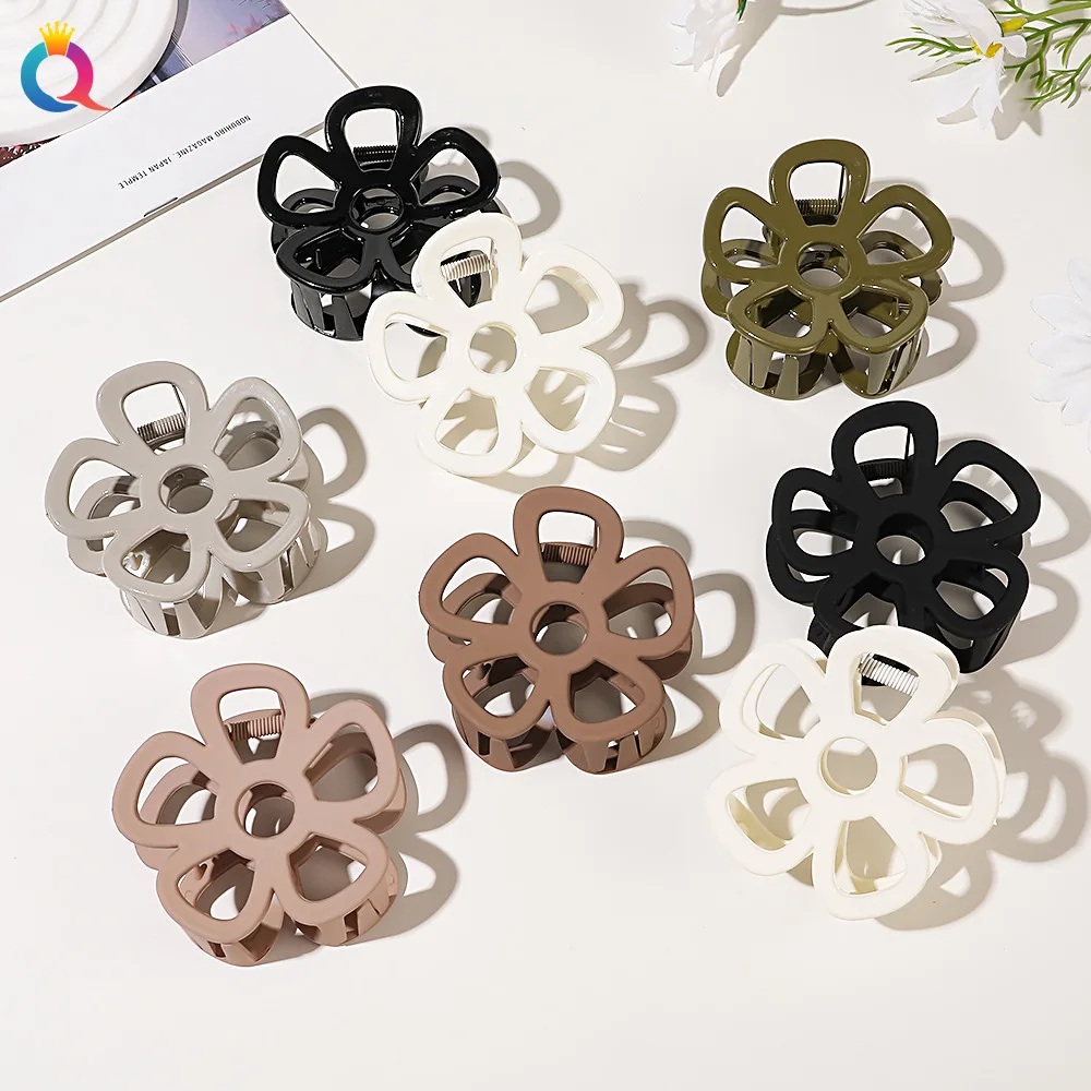 QIYUE 9cm Custom Logo Flowers Grab Love Folder High -end Sensor Hair Claw Clips Hair Accessories For Woman