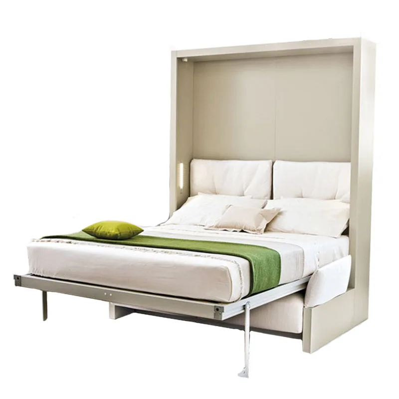Hot selling modern simple wooden vertical wall upholstered folding bed  with sofa and storage box murphy bed