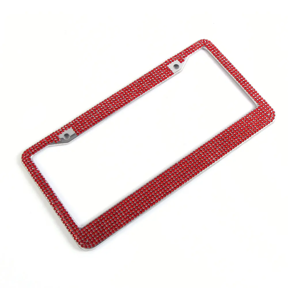 Custom Bling Black Metal Embossed  Pink Crystal  Rhinestone Car Number Holder Us License Plate Cover Frame