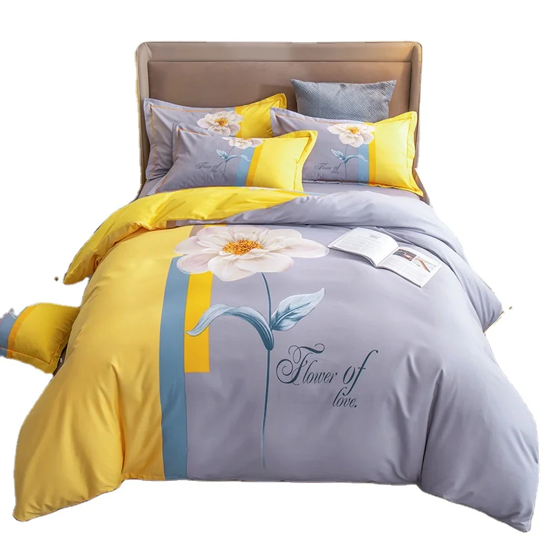 Модное хлопковое постельное белье хорошего качества на заказ, весенние постельные принадлежности из четырех частей с цветочным принтом