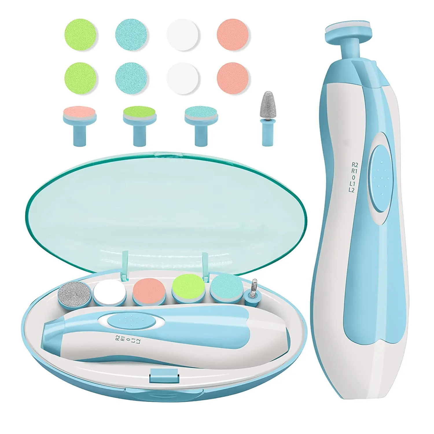Baby Nail Trimmer Electric - 18 in 1 Safe Baby Nail File Clipper Manicure Set with Light, 10 Replacement Heads 8 Sandpapers Kit