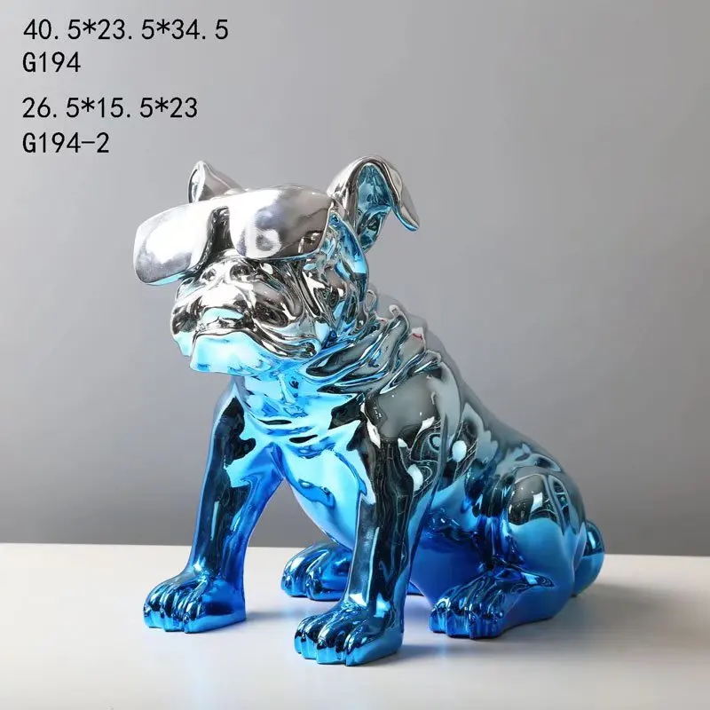 Resin Crafts Blue Gradient Electroplated Skeleton French Doberman Dog Statue Deer Animal Sculpture