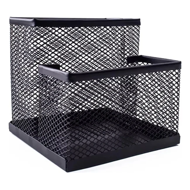 Desk Accessories Storage Rack Mesh Pen Holder with 2 Compartments Metal Desktop Organizer Pencil Box