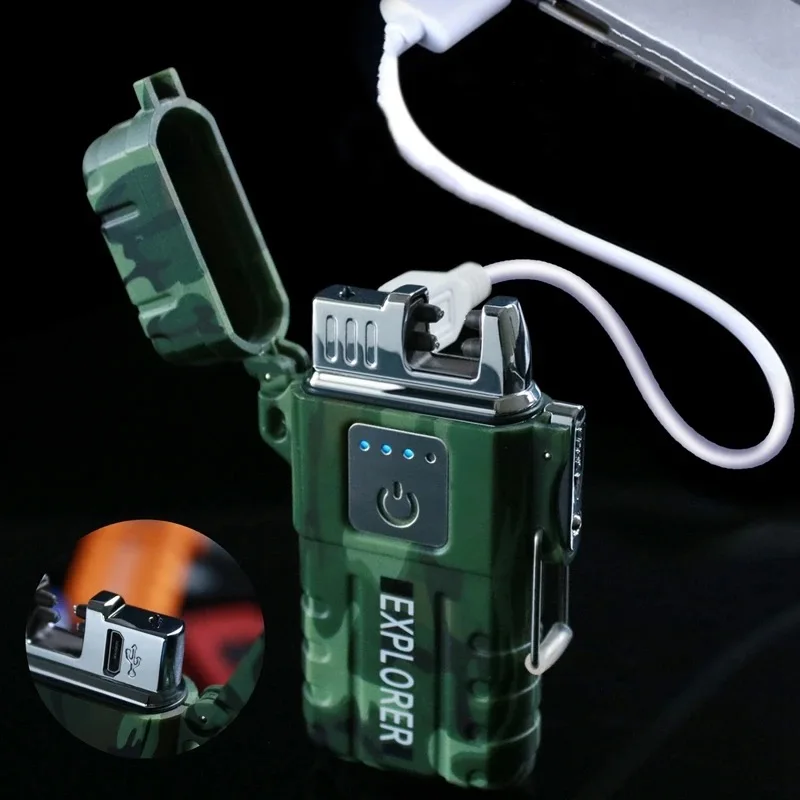 Waterproof Flameless Electric Lighter Dual Arc Plasma Beam Lighter USB Rechargeable Windproof No Butane Cigarette Lighter