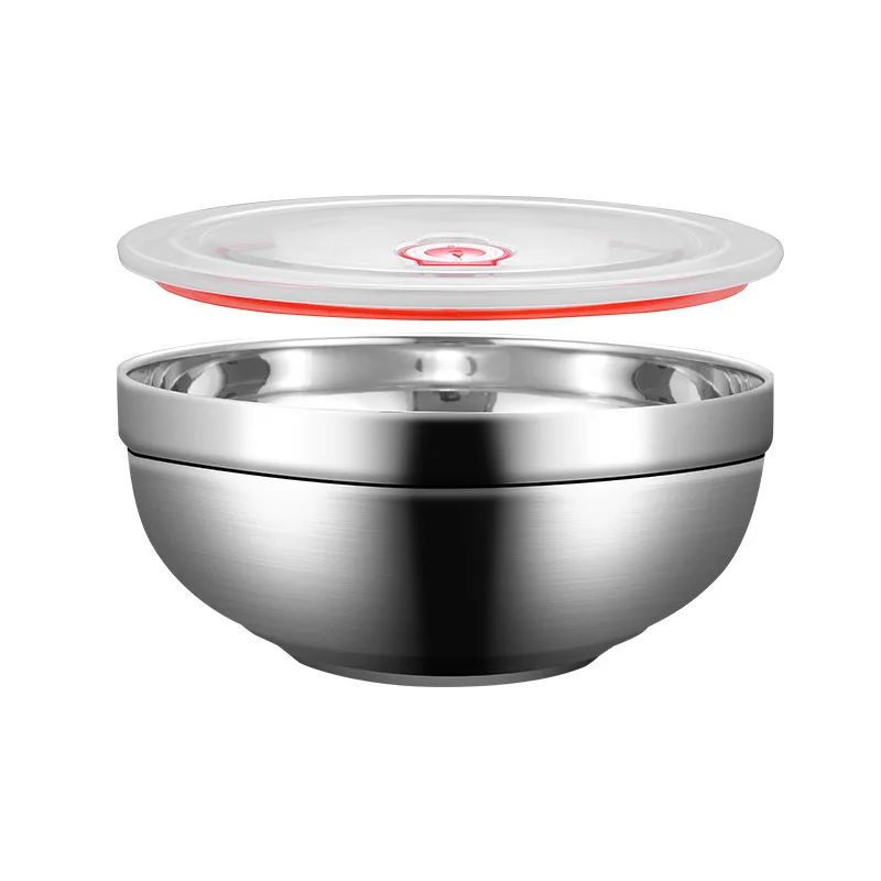 Rice Soup Bowl Heat Insulated Double Walled Serving Salad Mixing Bowls 304 Stainless Steel Rice Bowl With Lid