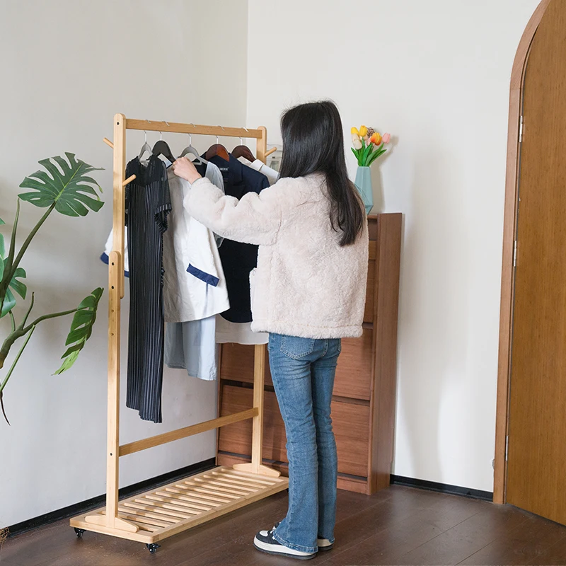 Clothes rack  wheeled household bedroom balcony portable clothes rack clothing display pole simple clothes rack