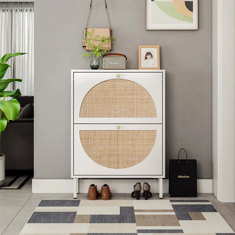 Natural Accent Rustic Wood Sideboard Furniture Rattan Buffet Cabinet for Living Room Bedroom Kitchen Hotel Use