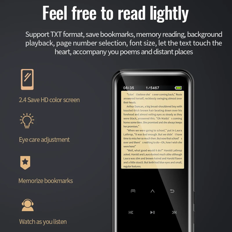 M15 JNN 2.4 Inch FM Radio E-Book sports Music Player Voice recorder Touch Button BT MP3 decoder with Screen