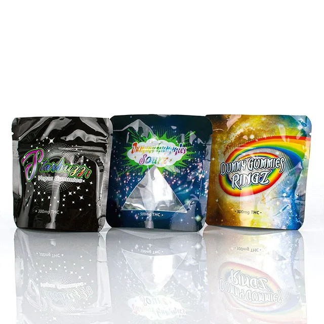 Custom Printed edible packaging ziplock foil pouch 3.5g 7g 14g 1lb gumbo holographic zip lock smell proof mylar bag