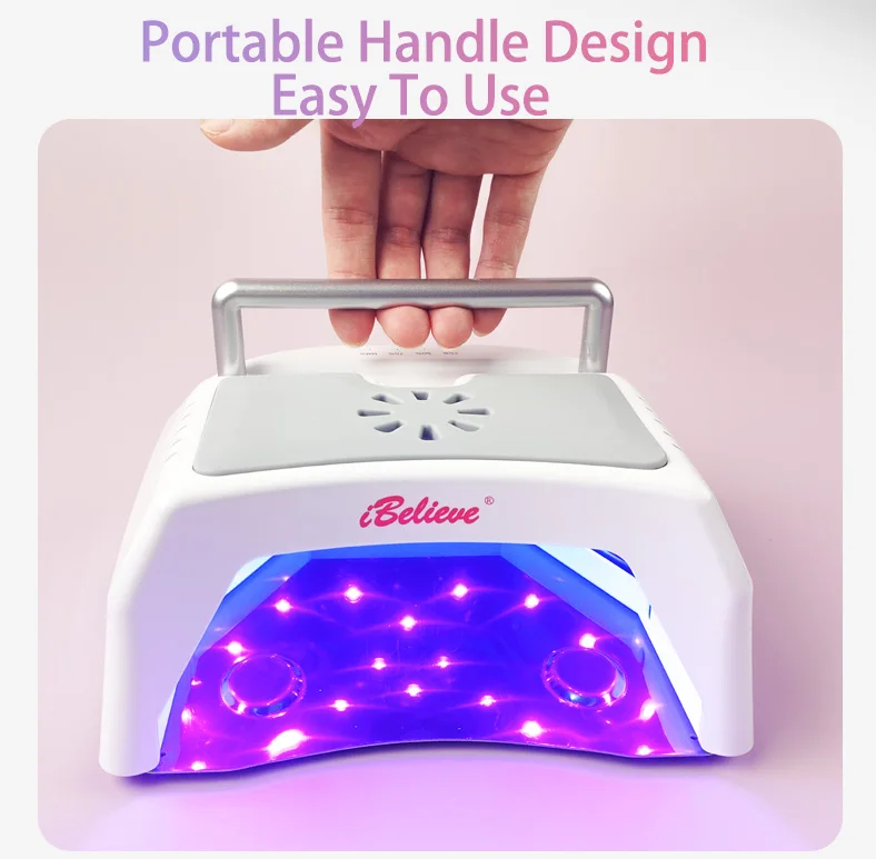 IBelieve 72W фары для отверждения УФ светодиодная лампа для сушки гель-лака двойного освещения оптовая продажа перезаряжаемая настольная лампа для ногтей с вентилятором для Полимеризации Гель-лака наконечник голубой гель