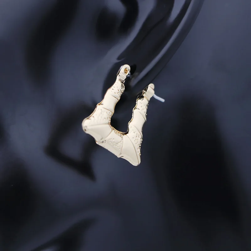 V&R schmuck for women gold metal triangle hoop bamboo texture gold plated small hoop earring