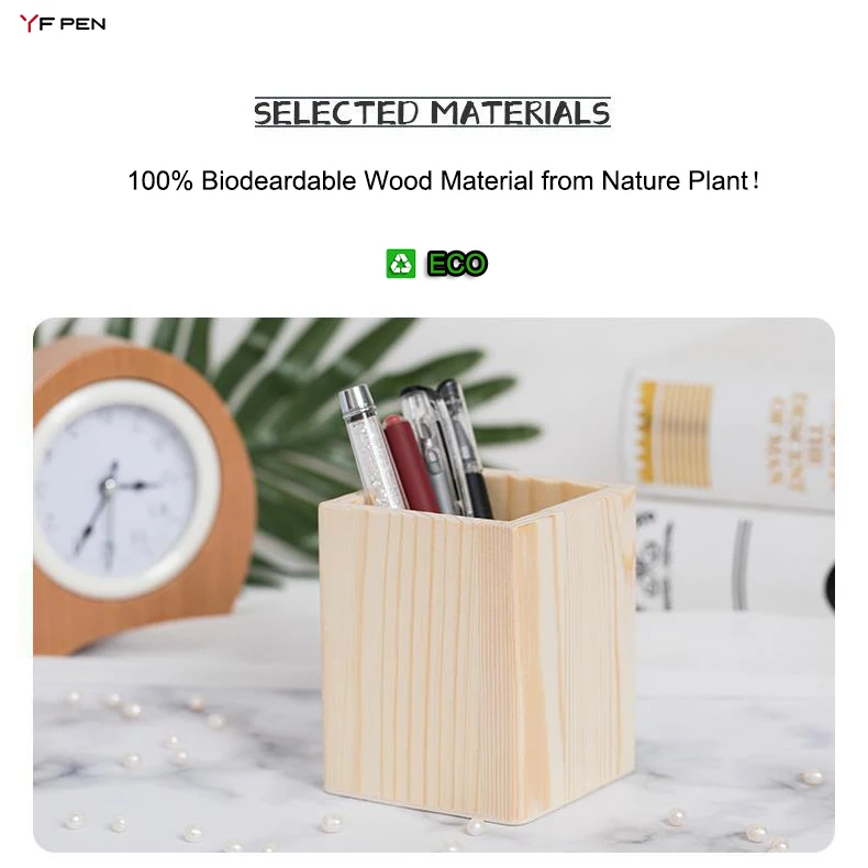 Desk desktop table stationery single stand office Natural material Wood pen holder desk organizer for stand