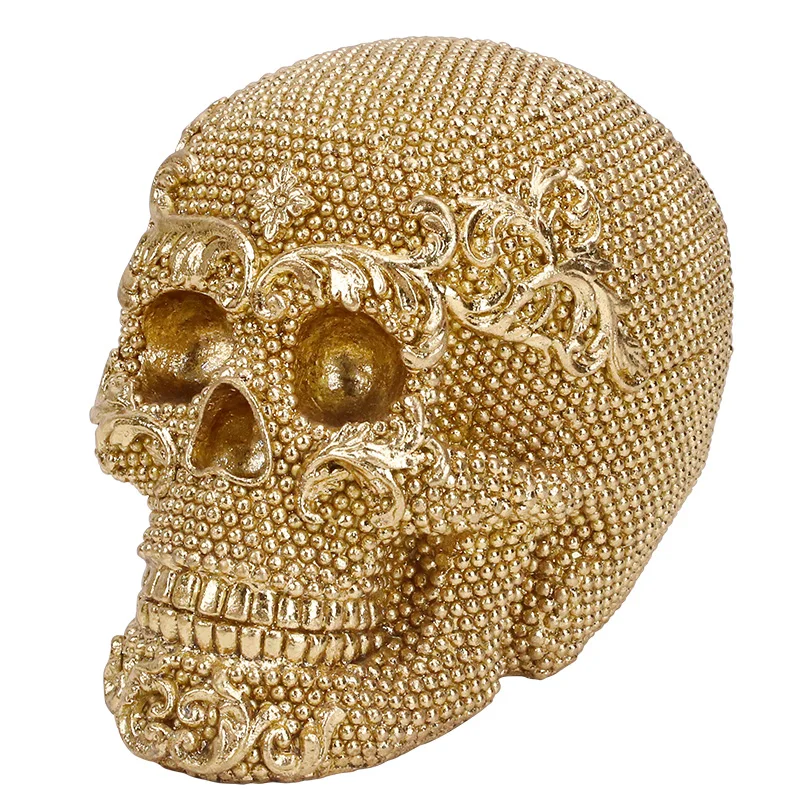 Redeco Creative Halloween Skull Ornaments Cool Silver Skull Head Statue Resin Golden Skull Sculpture For  Home Decoration