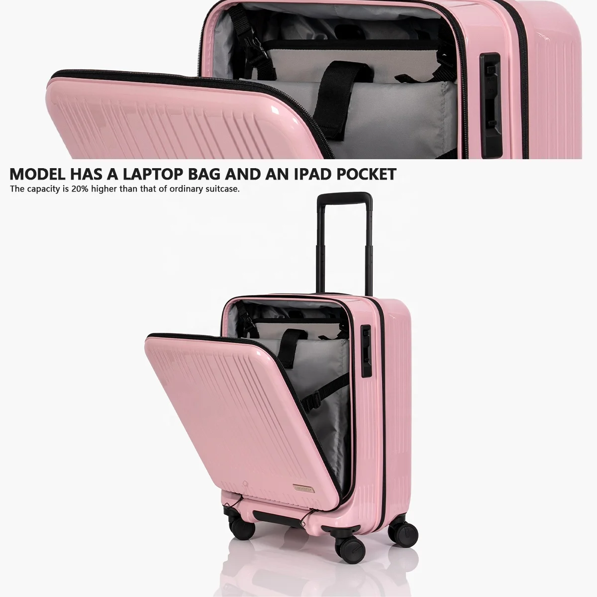 Business Front Opening TSA lock Carry On Aluminum Trolley Travel Suitcase Luggage With Laptop Bag