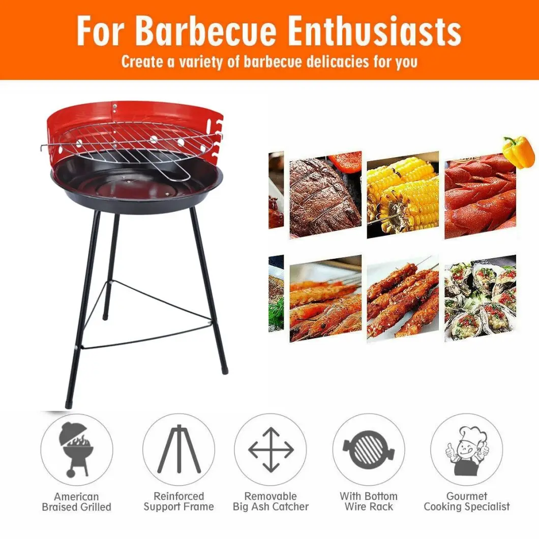 Portable camping 14 inch BBQ Charcoal Tripod Grill for outdoor Barbecue