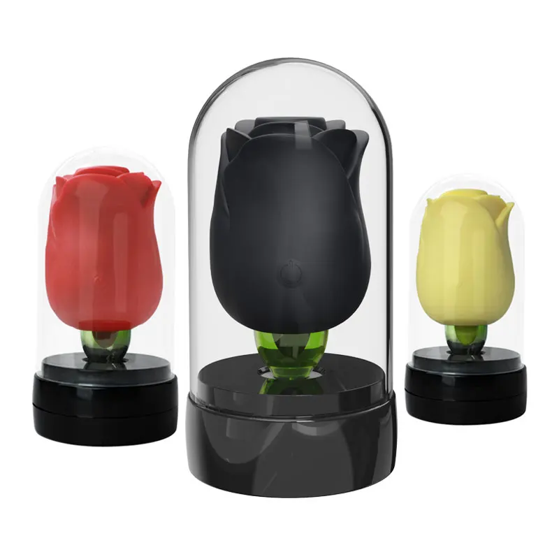 Women Rose Sex Toy, Powerful Clitoral Sucking Black Rose Vibrator, Licking Tongue Double Sided Rose Shape Vibrator for Couples