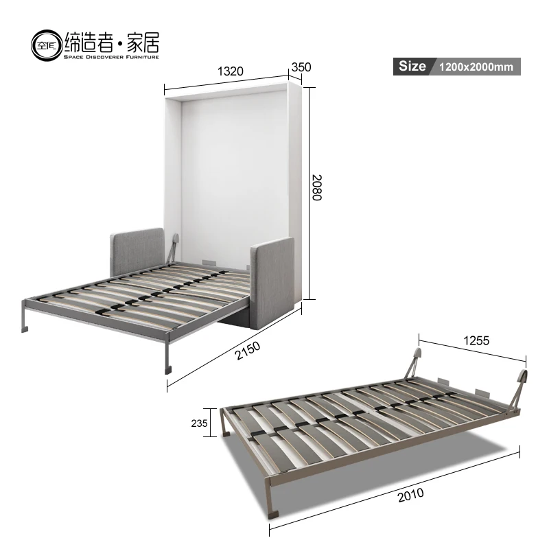 Kids Space Saving Strong Construction Double Full Size Vertical Gas Piston Hydraulic Manual Wall Bed Folding Cabinet With Sofa