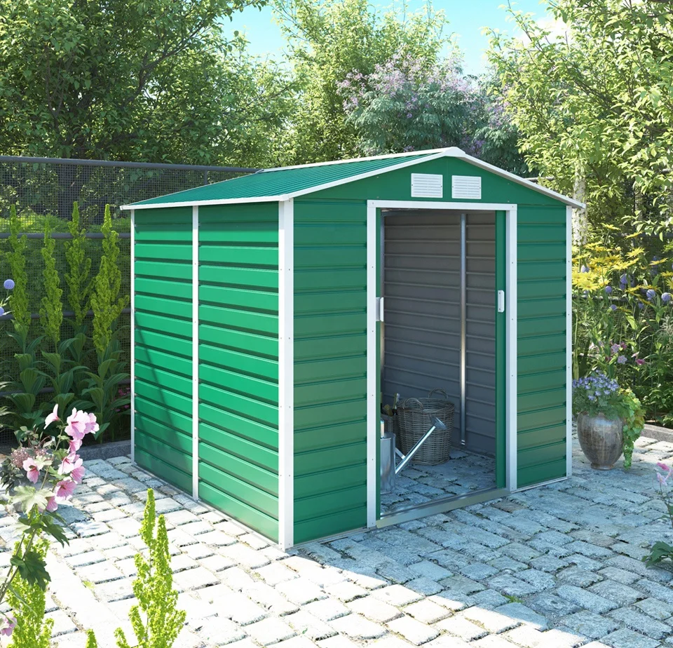 4.1M2 Rain Proof Classic Corrugated Steel Green Garden Shed Storage Tool House