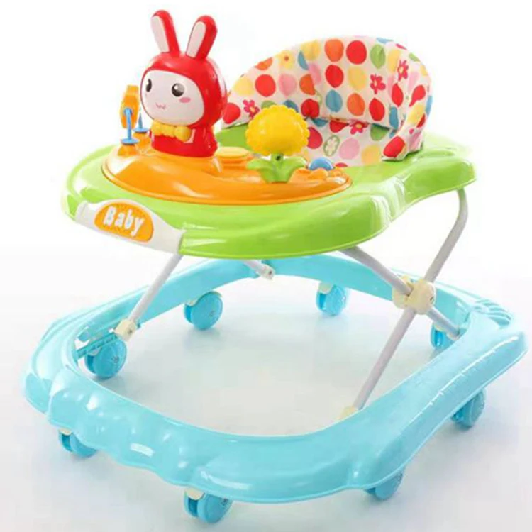 China cheap 8 free big rubber wheels baby walker with music / Height three-gear adjustment baby walker with fabric seat