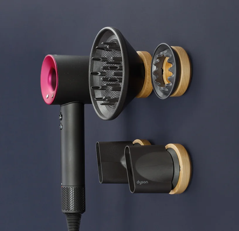 wood  hair dryer stand holder rack in bathroom for dyson