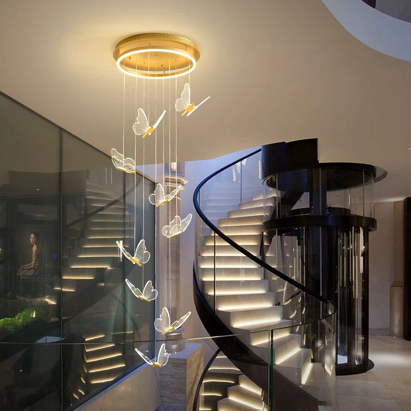  Modern nordic kitchen island dining table acrylic lamp pendant light butterfly led stairway chandeliers