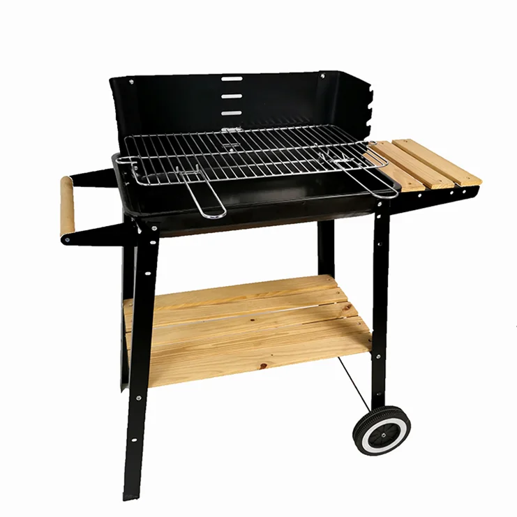 Heavy Duty Smoker Red Windshield Barbeque Grills Rectangular Trolley Charcoal Rotating Bbq Grill