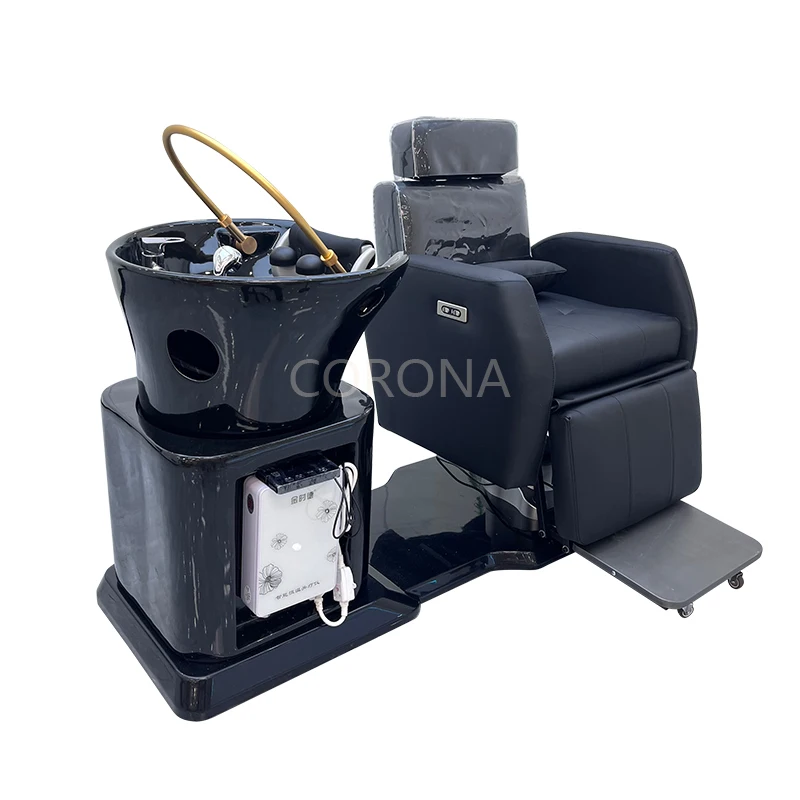 Barber Shop Comfortable Hairdressing Shampoo Bed Electric Adjustable Rotary Head Spa Shampoo Chair