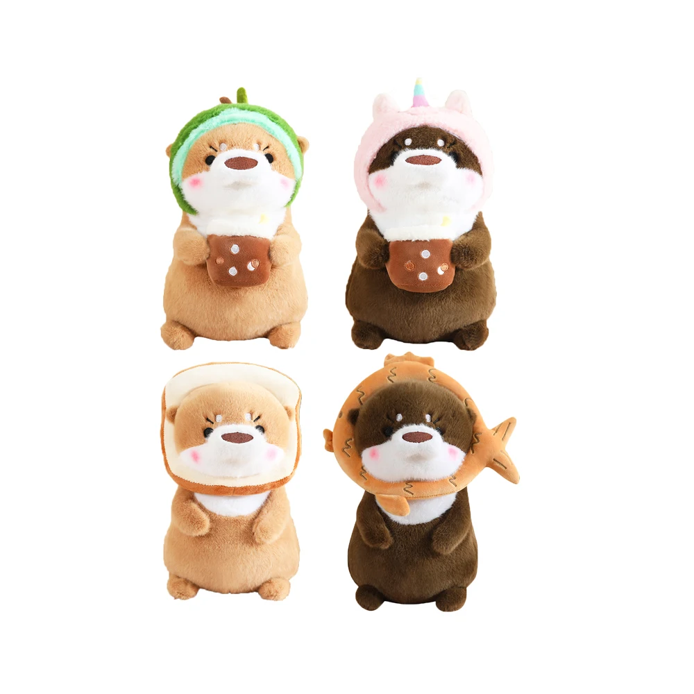 Creative Toast Otter Stuffed Sea Animal Otter Plush Toy Wearing Fish Shaped Hat Cosplay Sea Otter Dolls In Unicorn Dinosaur Head