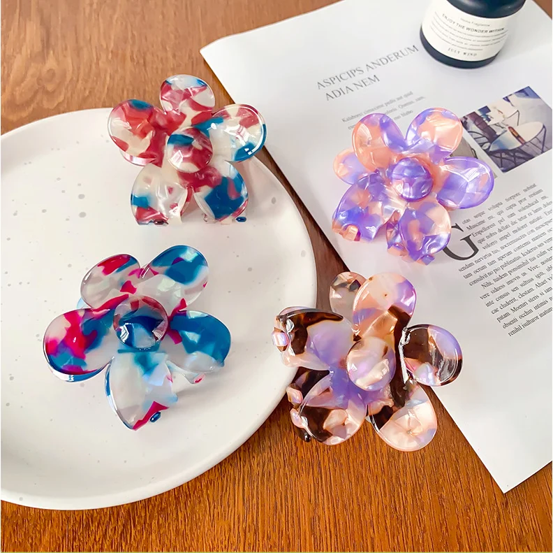 SongMay Retro flower clip Korean version of  Acrylic hair clip back of the head disk hair large shark clip hair accessories