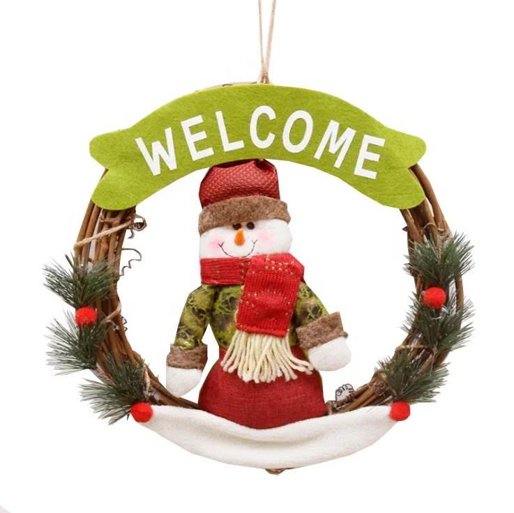 
Christmas decorated rattan wreath door hanging plush Santa Claus snowman milu deer gifts hanging window decorations set 