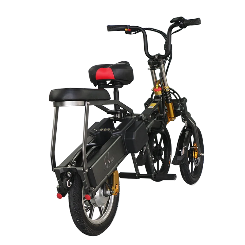 new design 14 inch 350W double 48V lithium battery 3 wheel foldable electric bicycle for adult