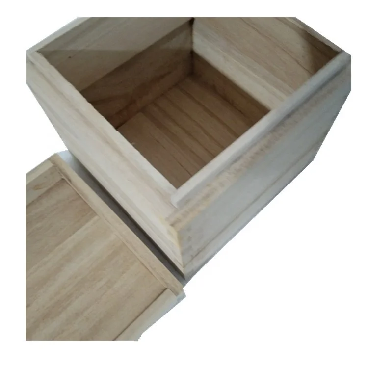 
unfinished Paulownia square wooden box for customized logo in stock 