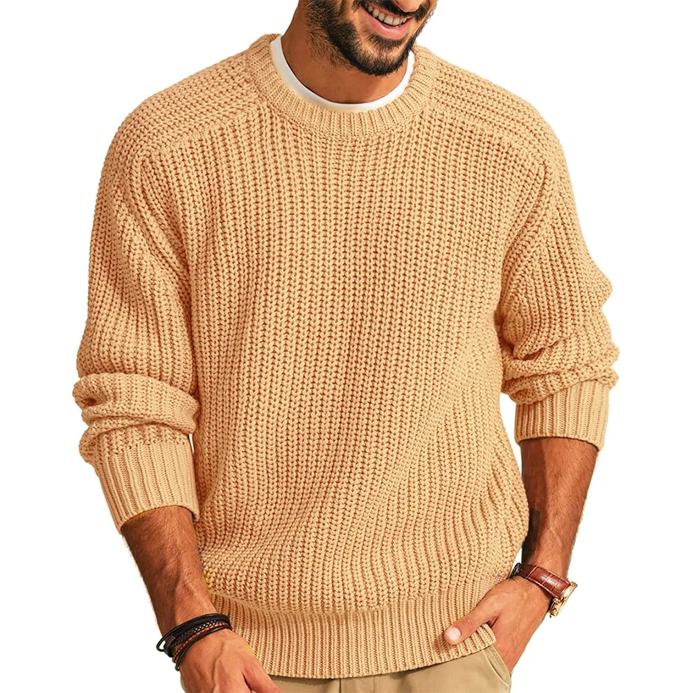 High quality retro top fashionable round neck versatile outdoor daily pullover black winter casual knitted sweater men popular
