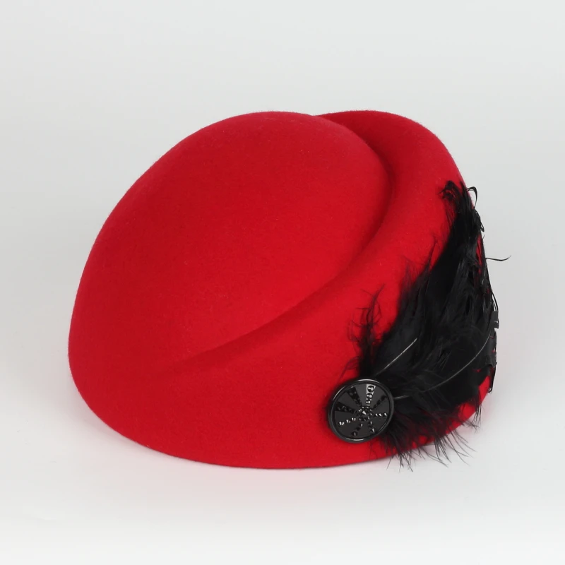 Wholesale Fashionable Women Airline Stewardess Cap Ladies Beret Hats With Feather
