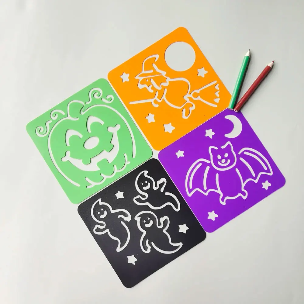 GF Popular Hot Sale Halloween Custom Shape Reusable Paper Scrapbook Craft PP Plastic Drawing Painting Stencil For Kids