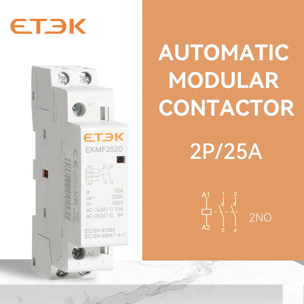 ETEK AC type mini modular contactor 220v 2 pole 2 NO magnetic 2p 1phase 25A  electric contactors