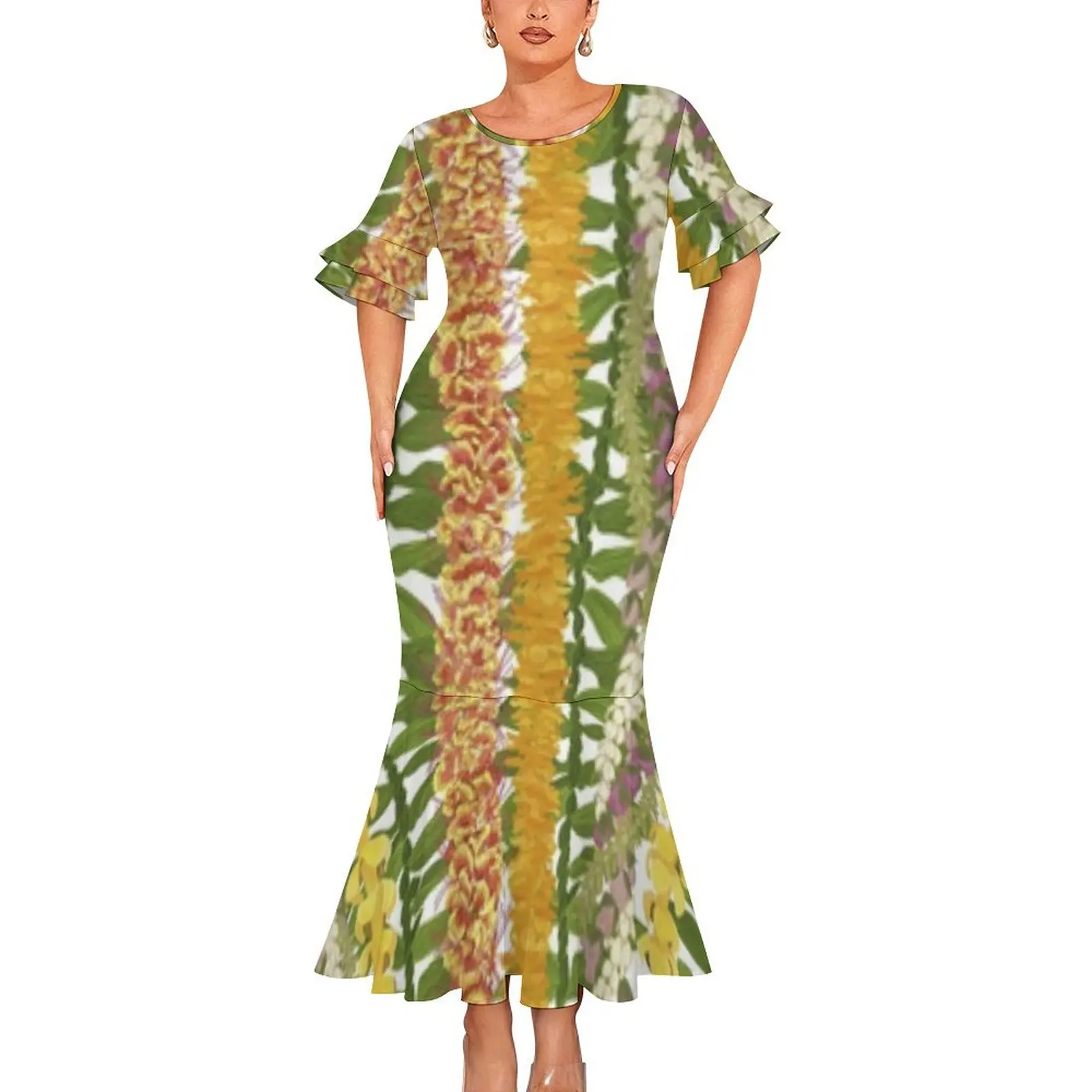 Polynesian Elei Tribal Design Custom Business Casual Office Lady Woman Double-Deck Cuff Fishtail Skirt Drop Shipping