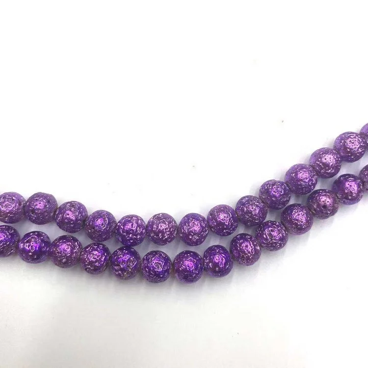 DIY Natural Stone Round Beads Paint Purple Volcanic Stonebead Lava for Jewelry Making