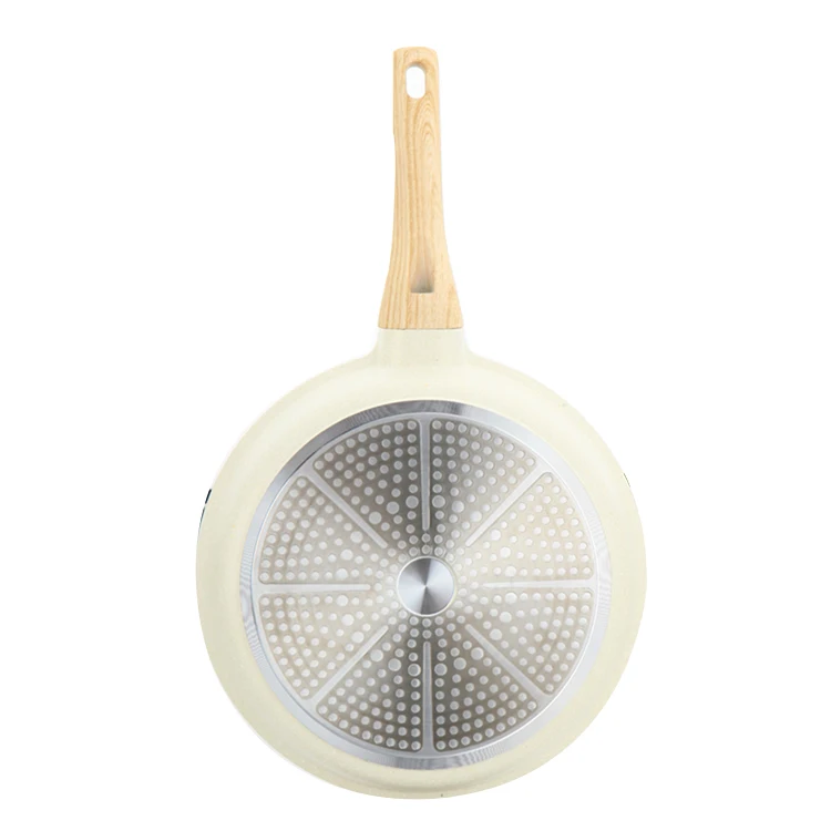 20cm 24cm 26cm 28cm 30cm 32cm Kitchen White Ceramic Coating Stick Wood Grain Handle Non Stick Pan