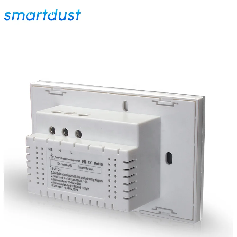 Factory OEM SAA UA Tempered Glass Tuya Smart Wifi Wall Sockets Controlled Power Points Double Glass Touch Switch Wall Socket