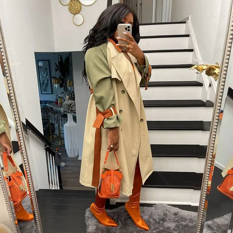 YP Wholesale  Fashion Solid patchwork Long Sleeve Button Women Jackets Coats 2021 Winter Trench Coat For Women Ladies Trendy