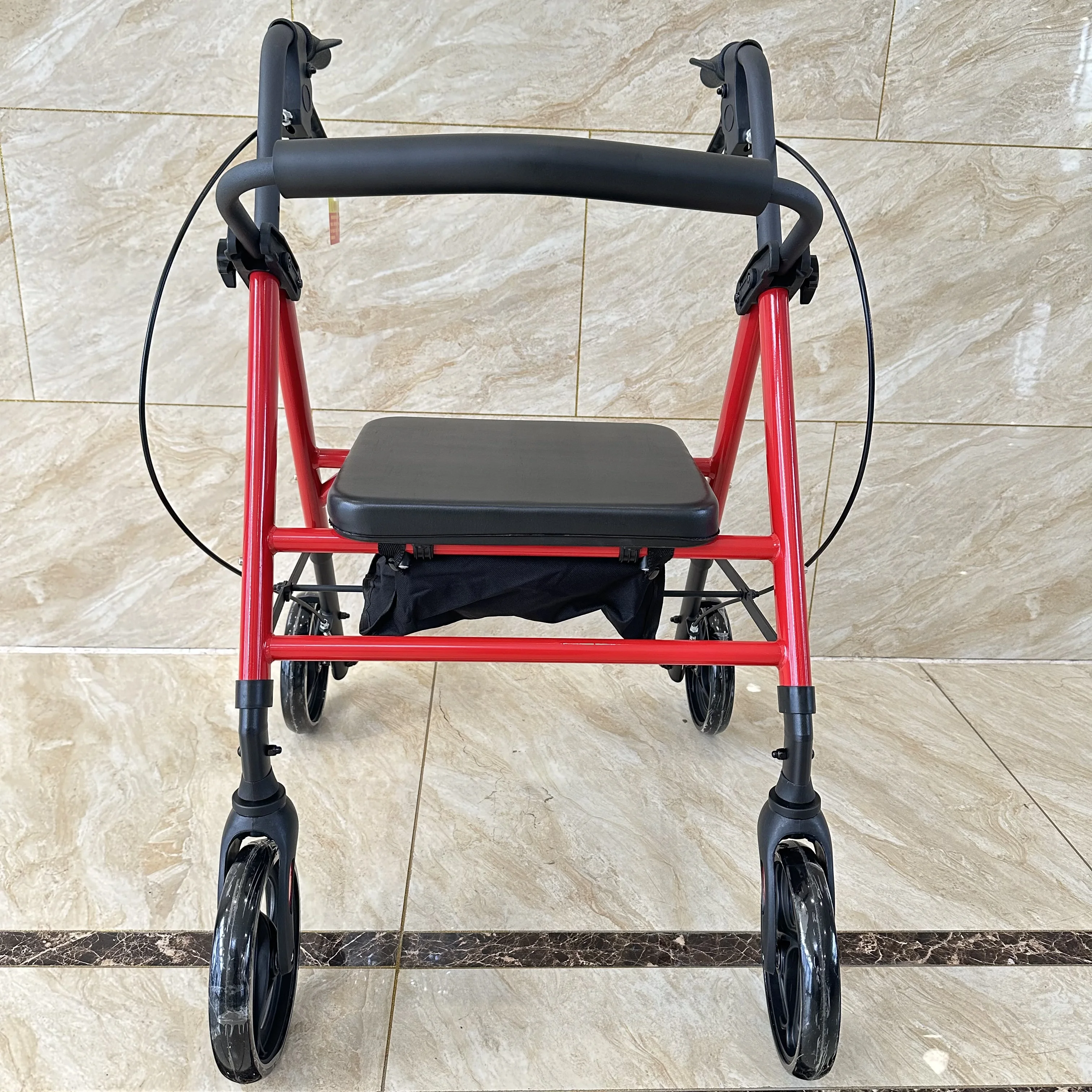 Senior Foldable Wheeled Walker with Integrated Shopping Cart Rehabilitation Therapy Supplies