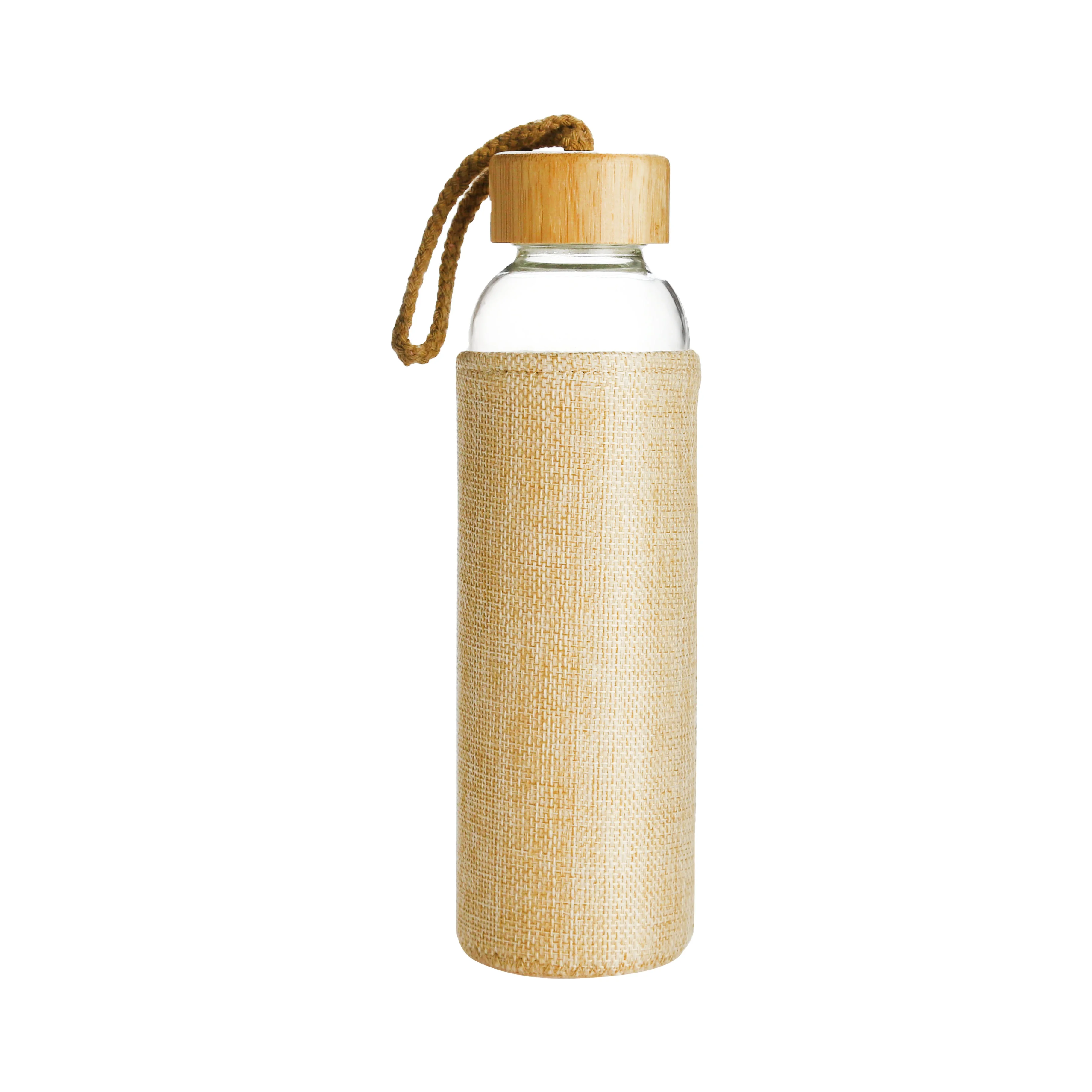 Borosilicate Glass Water Bottle with Bamboo Lid and Jute Sleeve Reusable BPA Free Glass Drinking Bottle with Lids