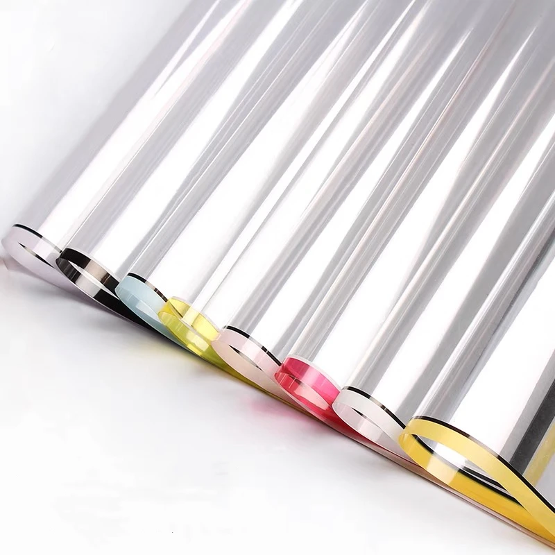 Newest in stock korean flower wrapping paper waterproof colored with line transparent cellophane flower paper